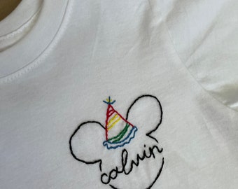 Happy Birthday Hand Embroidered Minnie and Mickey Mouse Custom Name TShirts