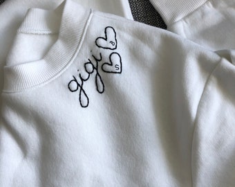 Gigi T-Shirt! Grandma, Nona, Nana White Sweatshirt Hand Embroidered Custom