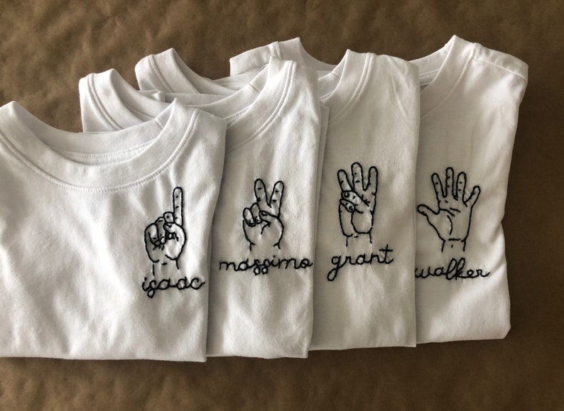 This Many Happy Birthday Tee Embroidery Shirt Custom Handmade hand holding up fingers image 3