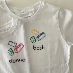 Building Block T-Shirt personalized building block t shirt embroidered  embroidered kid birthday shirt block theme birthday t-shirt gift