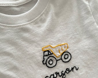 Construction Truck - Dump Truck -Hand Embroidered Custom Name Tshirt