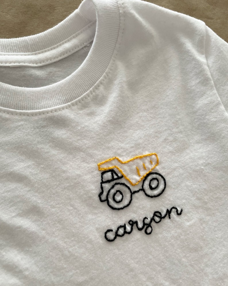 Construction Truck Dump Truck Hand Embroidered Custom Name Tshirt image 1