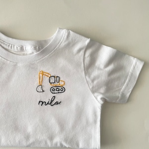 Excavator Construction Truck - Personalized Name - Hand Embroidered Tshirt