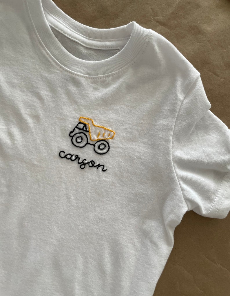 Construction Truck Dump Truck Hand Embroidered Custom Name Tshirt image 2