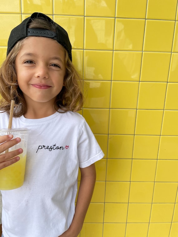 Little Bit of Love Personalized Name tee with heart.  Hand Embroidered