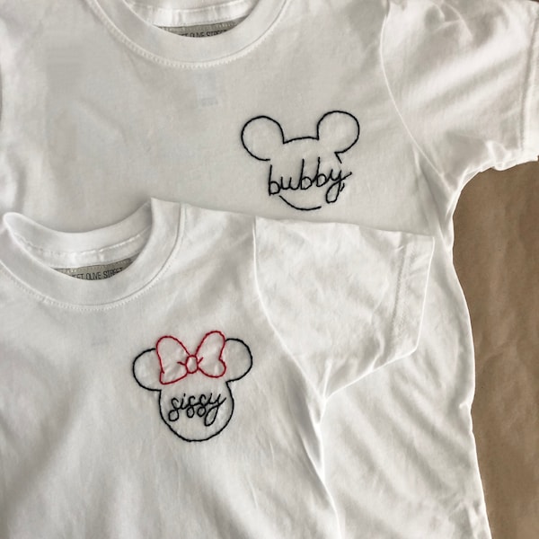 Hand Embroidered Minnie and Mickey Mouse Custom Name TShirts