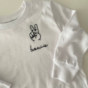 Long Sleeve -This Many Happy Birthday! Tee Embroidery Shirt - Custom Handmade- hand holding up fingers