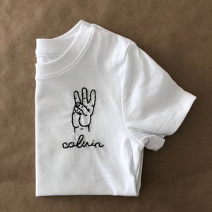 This Many Happy Birthday Tee Embroidery Shirt Custom Handmade hand holding up fingers image 1