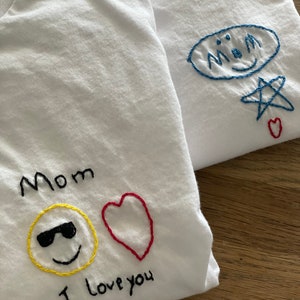 Kids artwork, drawing custom hand embroidered tshirt - gift for mom, gift for dad, gift for grandma, gift for grandpa
