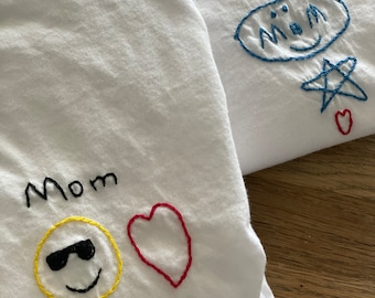 Kids artwork, drawing custom hand embroidered tshirt - gift for mom, gift for dad, gift for grandma, gift for grandpa