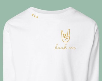 Hook 'Em hand Texas Longhorns LONG SLEEVE T-shirt - hand embroidered