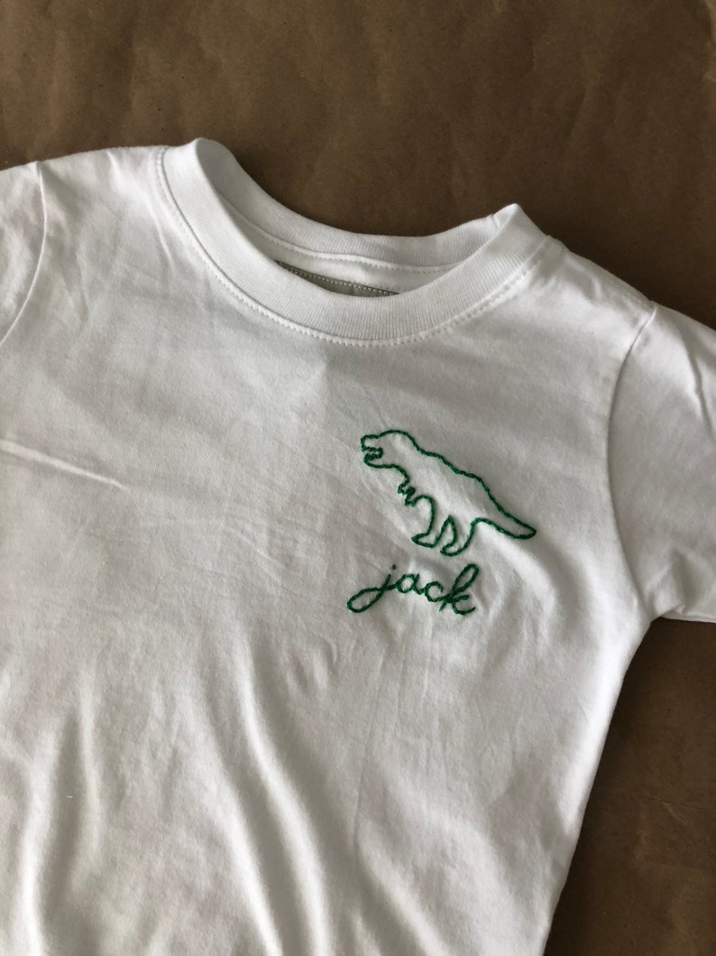 Dino T Rex Hand Embroidered Custom Name Tshirt image 2