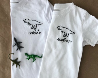 Dino - T Rex -Hand Embroidered Custom Name Tshirt