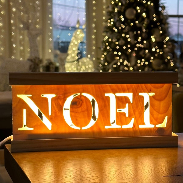 NOEL Holiday Light - Double-Sided Wood Stencil Christmas Decor Accent Light, Window Sill, Table Top, Night Light