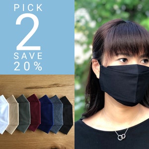 2-pack Origami 3D Cotton Face Mask Reusable Washable Foldable - Pick 2 (Black/White/Gray/Navy Blue/Burgundy/Olive/Beige/Camo/Leopard)