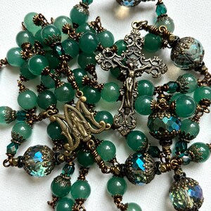 Extra Large Rosary Catholic Rosary Green Gemstone Bead Green/Turquoise Color Rosary Auspice Maria Rosary Bronze and Green Rosary