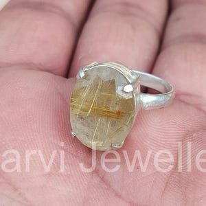 Handmade Rutile Quartz 925 Sterling Silver Ring: Oval Faceted Gemstone