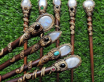 Rainbow Moonstone Hair Stick: Polymer Clay Boho Hair Accessories