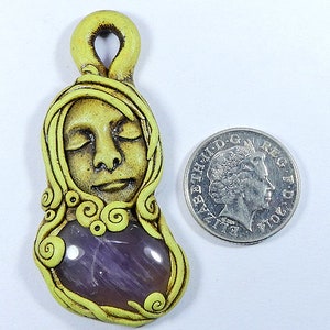 Amethyst Lace Agate Polymer Clay Pendant: Sleeping Beauty Style