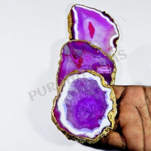 Gold Plated Agate Slice Coaster: Handmade Home Decor