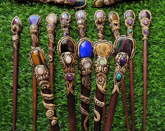 Handmade Multi Gemstone Polymer Clay Hair Stick: Boho Hair Accessories