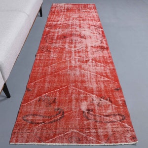 2.9x9.4 ft, VINTAGE TURKISH RUNNER, Red Runner Rug, Turkish Runner Rug, Vintage Runner, Floral Tribal Vintage Rug, Home Decoration, Stair