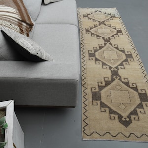 3x9 RUNNER Rug, TURKISH Rug, VINTAGE Rug, Brown Beige Rug, Stair Rug, Entryway Rug, Hallway Rug, Kitchen Carpet, Boho Corridor Rug, 2&#39;8x9&#39;3