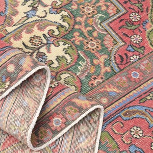 9&#39;2x12&#39;8 ft, HANDMADE PERSIAN AREA Rug, Red Color, Root Dye, Washable, Anti-Allergenic, Wool, Farmhouse Decor, Vintage Rug, Floral Rug, Star
