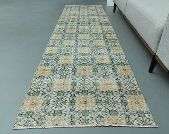2'6 x 9'1 Ft Distressed Beige Orange Turkish Runner, Handmade Oushak Runner, Hallway Rug, Antique Rug, Wool Rug, 3x9 Runner Rug, Kitchen Rug