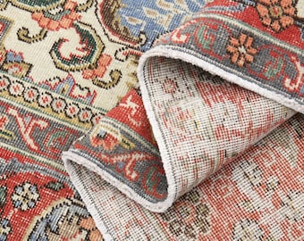 9'5 x 12'6 ft, BOERDERIJDECOR VINTAGE Perzisch tapijt, handgeweven Perzisch tapijt, wasbaar, basiskleurstof, uniek, traditioneel tapijt, wollen tapijt