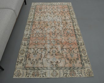 3.6x6.5 Ft Vintage Area Rug, Wool Rug, Anatolian Rug, Turkish Rug, Bohemian Area Rug, 4x6 Antique Rug, Living Room Rug, Floor Rugs, Orange