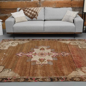 6&#39;5 x 7&#39;8 Ft Antique Area Rug, Living Room Rug, 6x8 Turkish Rug, Turkish Area Rug, Vintage Area Rug, Oushak Area Rug, 6x8 Rug, Brown Rug