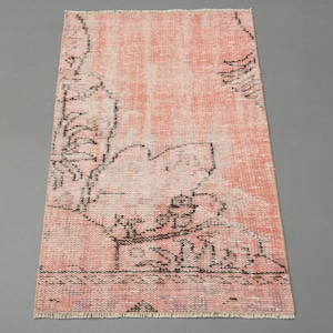 2x3.2 Ft Vintage Oushak Rug, Bathroom Rug, Door Mat, Bath Mat, Handmade Rug, Small Rug, 2x3 Rug, Kitchen Throw Rug, Wool Bedside Rug, Pink