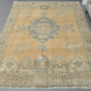 10&#39;3x12&#39;4 ft, Orange Oversized Rug, One-of-a-Kind, Turkish Area Rug, Vintage Rug, Handmade Rug, Oushak Rug, Wool Rug, Oriental Area Rug