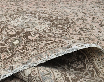 9'6 x 11'4 Ft PINK OVERSIZED RUG, Handmade 10x11 Turkish Oushak Antique Large Rug, Home Decor, Natural Rug, Floral Luxury Rug, Bohemian Rug