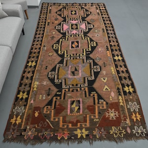 6x12 Ft VINTAGE TURKISH AREA Rug for Living Room, 6x12 Rug, Handmade Rug, Oversized Rug, Antique Rug, Faded Orange Brown Rug, 6x12 Kilim