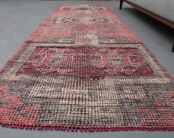 3x9'9 ft, BOHEMIAN RUNNER RUG, Vintage Runner Rug, Turkish Runner Rug, Wool, Kitchen Rug, Handmade Oushak Rug, Hand-Knotted, Washable