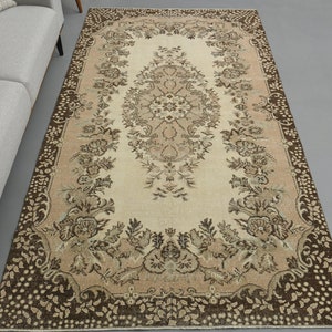 5&#39;2 x 9&#39;5 Ft Vintage Area Rug Living Room, Turkish Area Rug, Bohemian Rug, Farmhouse Decor, Beige Brown Rug, 5x9 Rug, Oushak Area Rug