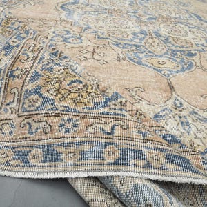 8.1x12 ft, HANDMADE WOOL VINTAGE Oushak Area Rug, Oversized Rug, Living Room Rug, Turkish Rug, Orange Blue, Farmhouse Decor, Minimalist Rug