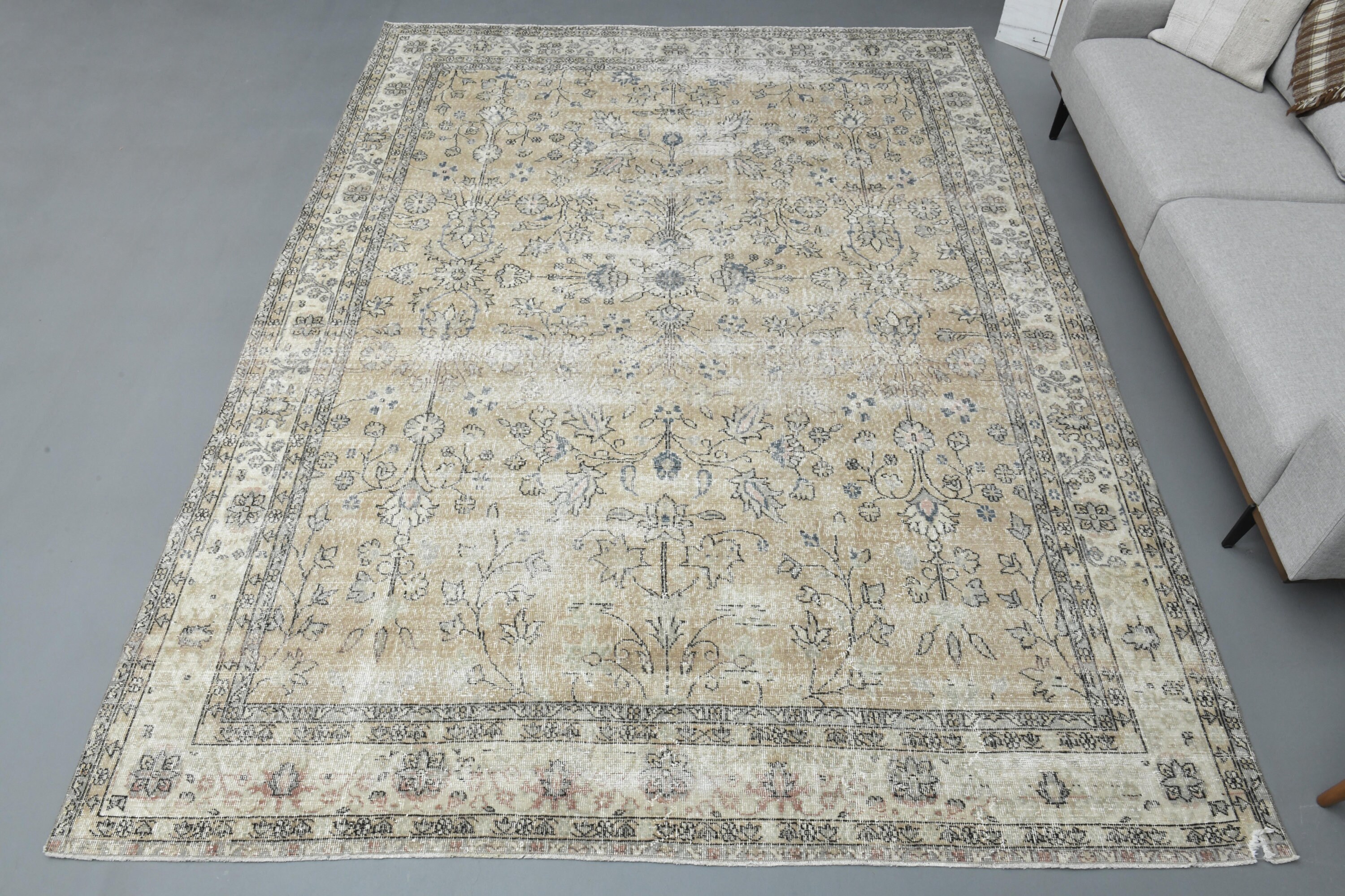 2,50 x 3,50 m Handgefertigter Teppich, Einzigartiger Teppich, Wohnzimmerteppich, Übergroßer Teppich, Türkischer Teppich, Oushak Teppich, Antiker Teppich