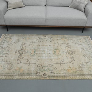 3&#39;6 x 6&#39;5 Ft Handmade Turkish Vintage Rug, Area Rug, Antique Oushak Wool Rug, 4x6 Rug, Living Room Rug, Faded Beige Green Rug, Home Decor