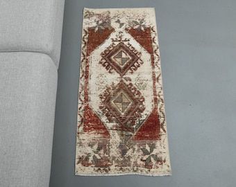 1'7 x 3'8 Ft Turkish Vintage Oushak Rug, Handmade Wool Rug, One-of-a-Kind 2x4 Rug, Farmhouse Decor, Entryway Rug, Bedroom Rug, Home Decor