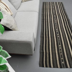 2.9x9.6 ft, VINTAGE TURKISH RUNNER, Striped Kilim Runner, 3x10 Runner, Gray Brown Beige Runner, Kitchen Rug, Stair Decor Runner, Washable