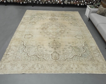 9.4x12.2 ft, VINTAGE Beige RUG, Oversized Area Rug, Living Room Rug, Farmhouse Decor, Vintage Turkish Rug, Handmade Rug, Luxury Decor, Large