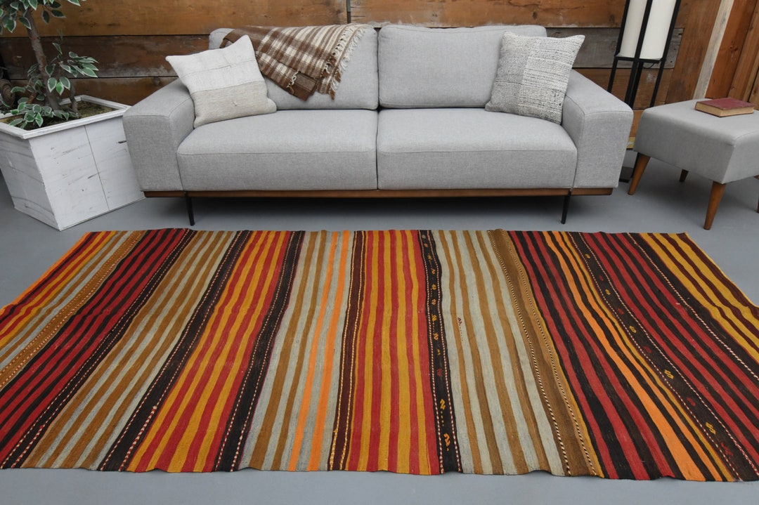 4'3 X 9'1 Ft Multicolored Striped Turkish Kilim Runner Rug, Hand ...