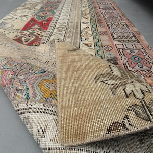 MODERN PATCHWORK RUNNER, Vintage Runner, Turkish Runner, Stair Rug, Hallway Rug, Kitchen Rug, Entryway Rug, Wool, Handmade Rug, 2&#39;8x7&#39;2 ft