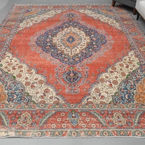 ONE of a KIND PERSIAN Vintage Area Rug, Rug for Living Room, Dining Room Rug, Bedroom Rug, Handmade Persian Rug, Wool Rug, Star, 8&#39;8x12&#39;2 ft