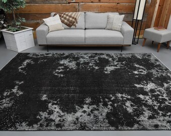 7'1 x 10'2 Ft Vintage Distressed Area Rug for Bedroom, Living Room Rug, 7x10 Black Rug, Farmhouse Decor, Abstract Rug, Low Pile Area Rug