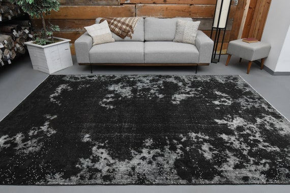 200 x 300 cm Vintage Teppich für Schlafzimmer, Wohnzimmer, Teppich Schwarz, 200x300, Abstrakter Teppich, Kurzflor Teppich