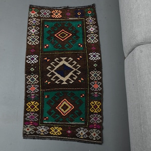 1'5x2'9 ft, WOOL VİNTAGE RUG, Door Mat, Handmade Wool Bath Mat, Mini Rug, Turkish Small Rug, Wool Bedside Rug, 2x3 Kitchen Throw Rug